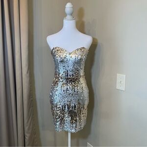 Social Couture Silver Sequin Strapless Mini Dress Size S